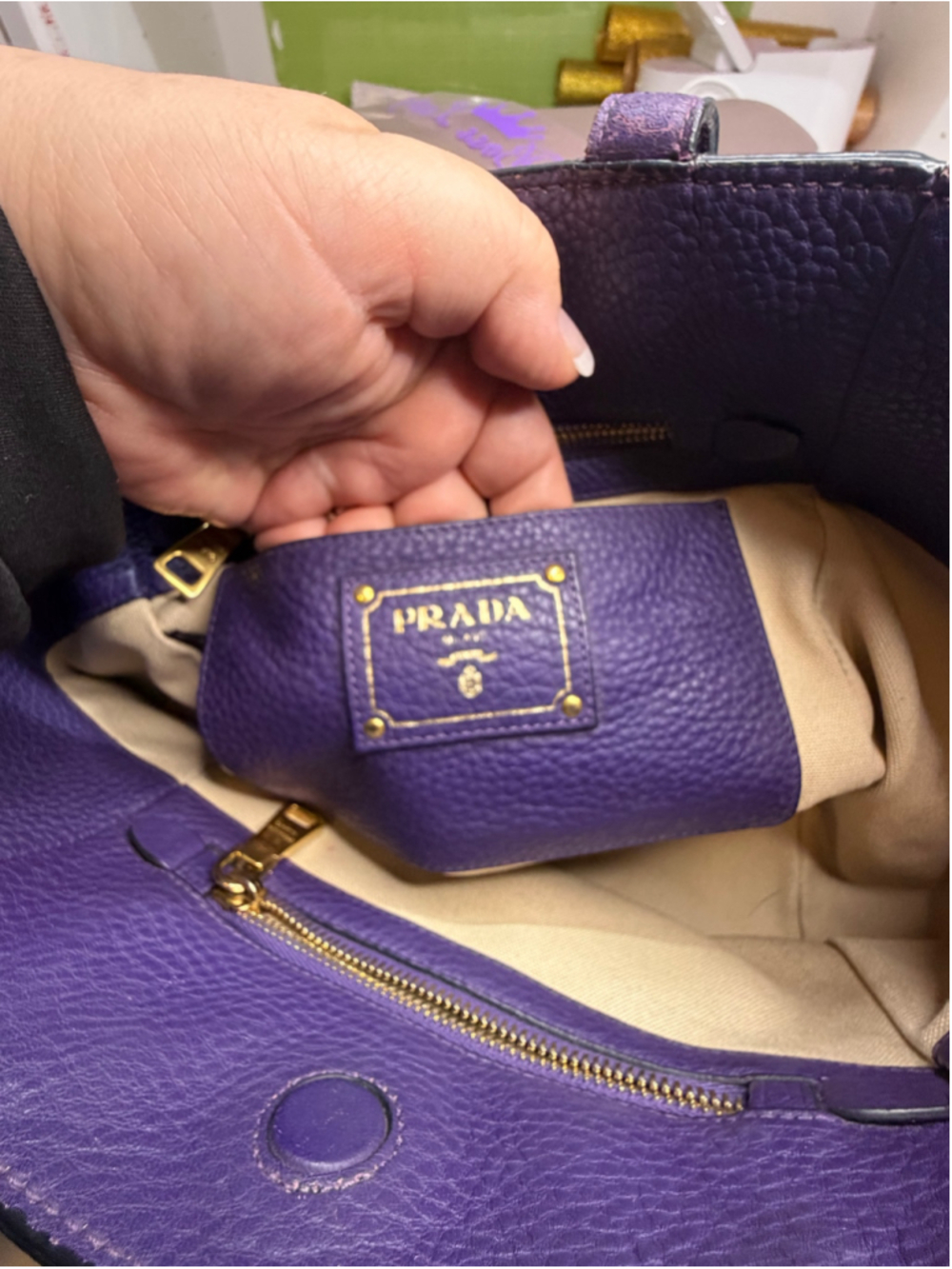 Women's Prada Leather Tote Bag One Size Purple - Picture 11 of 13